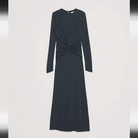 New Banana Republic Jersey Twist Front Elegant Black Maxi Long Sleeve Dress Med - Picture 1 of 12